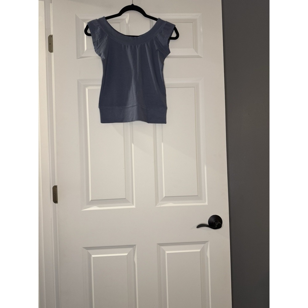Zara Boatneck Wide Scoop Banded Hem Short Sleeve Top Blue Medium Nwt